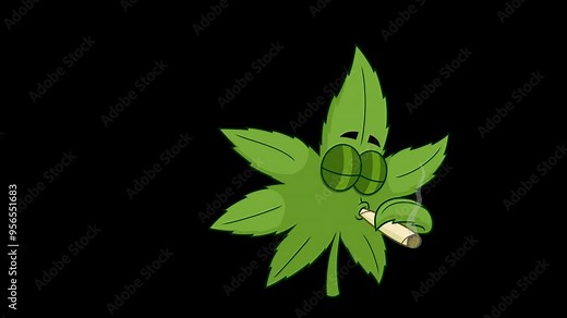 Marijuana Leaf Cartoon Character Smoking A Joint. 4K Animation Video Motion Graphics Without Background