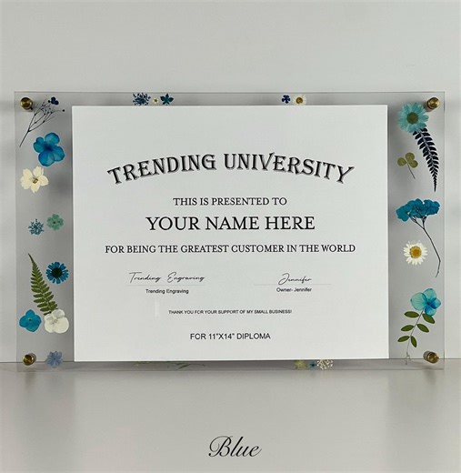 Acrylic Pressed Flower Frame for 11"x14" Diploma - Blue - Etsy