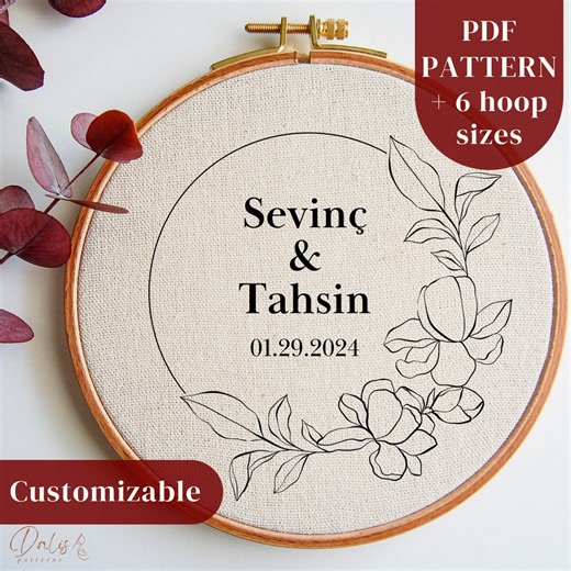 Custom Wedding Embroidery Pattern, Personalized Names Hoop Art Design - Etsy