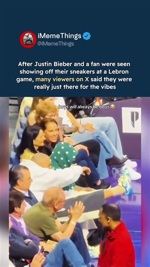 justin bieber and fan show off sneakers at lebron james game #justinbieber