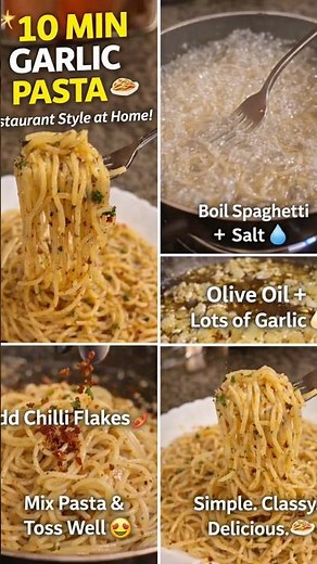 Aglio e Olio Pasta Recipe 🍝 | 10 Min Garlic Olive Oil Pasta | Easy Italian Recipe #italianfood #yt