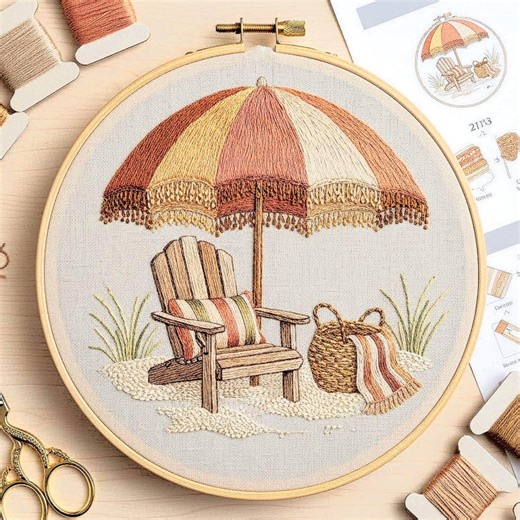 Beach Chair Embroidery Pattern, Coastal Hand Embroidery Design, Summer Hoop Art PDF - Etsy