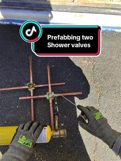 Old school craftsmanship still hits different 🔥 Prefabbing TWO Moen Posi-Temp shower valves the right way — all sweat, NO ProPress. Clean prep, solid heat control, perfect flow, and built to last. Sometimes you gotta trust the torch and the skill behind it 💪 These valves are getting built before they ever touch the wall, making install faster, cleaner, and more reliable. This is how pros stay efficient and keep quality high. #plumbing #plumber #plumbinglife #sweatfittings #soldering