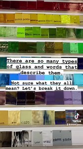 There are so many types of glass and words that describe them. Not sure what they all mean? We're going to break it down with our visual glossary of glass terms. #ArtGlass #ArchitecturalGlass #Aventurine #Cathedral #Chopstix #Transparent #DoubleRolled #FractureSteamer #GlueChip #MardiGras #Mottled #Opal #Opalescent #RolledEdges #SemiAntique #Antique #Restoration #Stipple #Streaky #Wispy #Translucent Glossary of Glass Terms Architectural Glass Produced in large sheets and characterized by consist