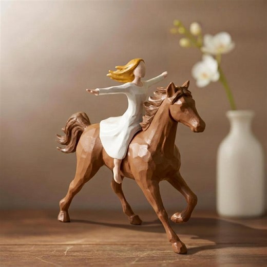 Girl Riding Horse Sculpture, Resin Equestrian Decor, Freedom Symbolism, Minimalist Shelf Art - Etsy