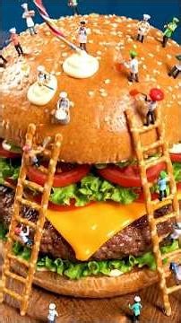 Mini Workers Making a Giant Burger | Tiny Men Cooking Magic #MiniWorkers #GiantBurger #usa #MiniChef