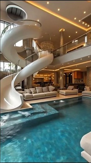 Modern Mansion Indoor Pool with Spiral Slide #viralvideo #relax #vacation #travel#summer #swimming