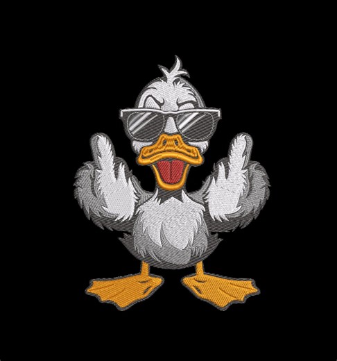 Duck Embroidery Design – Funny Sunglasses Duck – Cartoon Style - Etsy