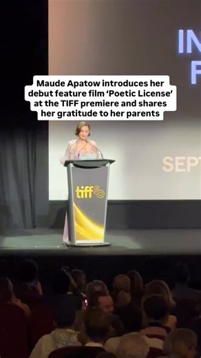Maude Apatow introduces her debut feature film ‘Poetic License’ at the #TIFF premiere and shares her gratitude to her cast, her father Judd Apatow and mother Leslie Mann, who stars in the film | Deadline Hollywood