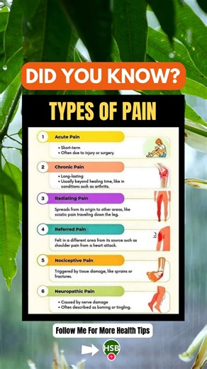 9K views · 15 reactions |  6 Types of Pain & What They Really Mean  - Not all pain is created equal! From sharp injuries to nerve damage and referred pain, this guide helps you understand what your body’s trying to tell you. #PainAwareness #HealthEducation #KnowYourBody | Health Spirit Body | Facebook