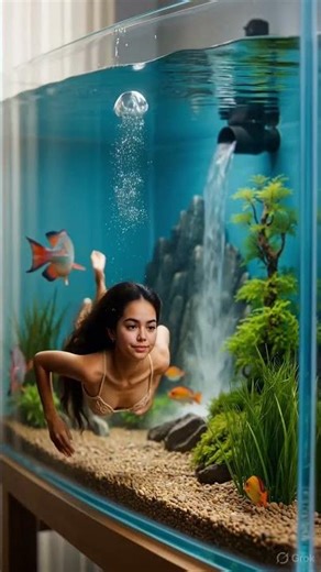 Tiny Indian Woman Swimming Inside a Real Aquarium 🐠🌊 | 8K Hyper Realistic