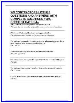 WV CONTRACTORS LICENSE QUESTIONS AND ANSWERS WITH COMPLETE SOLUTIONS 100 CORRECT RATED A 636x882