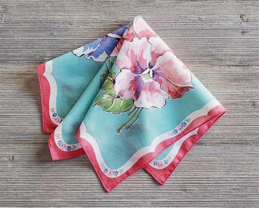 Turquoise Floral Hankie, Ladies Vintage Handkerchief, Morning Glories - Etsy