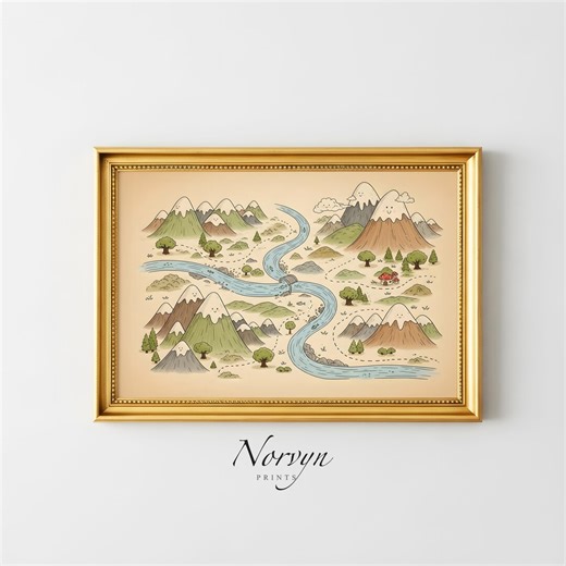 Cute Fantasy Map Printable | Whimsical Mountain Map Art, Kids Room Wall Art, Nursery Map - Etsy