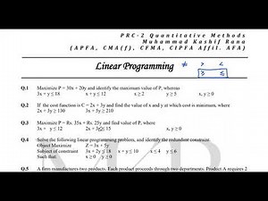 Lecture 21 Ch 4 Linear Programming l LPP l Practice Questions l PRC 2 QM