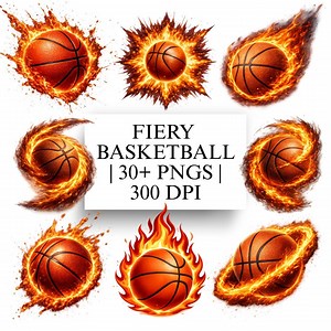 Fiery Basketball PNG Bundle Flame Fireball Sports Clipart Sublimation Printable - Etsy