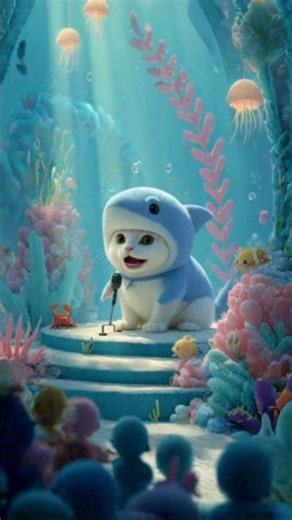 Baby Shark Cat! 🦈🎶 White Kitty Singing ‘Baby Shark Do Do!’ 😻✨ | Kids Logs