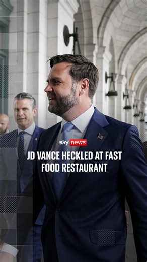 Watch protesters heckle US Vice President JD Vance and Secretary of Defence Pete Hegseth as they visited National Guard troops at Union Station in Washington DC | Sky News