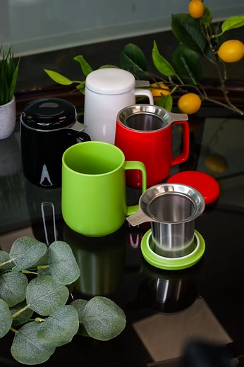 Peak Ceramic Cup Infuser Our handsome Peak Ceramic Tea Mug is designed with thick, heavy walls to keep your tea at the perfect temperature for longer. 🔥 The easy-to-use infuser is simple to load and clean, fitting seamlessly inside the mug. ✨ Plus, the included lid enhances the brewing process and doubles as a convenient coaster for your infuser after steeping. 🧡 The super-fine tea infuser is versatile, making it a great companion for other teacups or your favorite teapot. ☕ With its practical