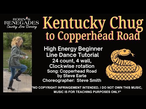 "Kentucky Chug" High Energy Line Dance Tutorial and Demo to Copperhead Road by Steve Earle