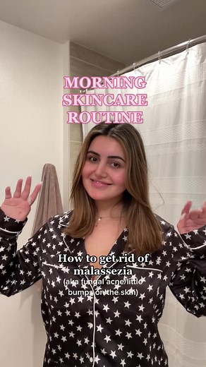 How to get rid of Malassezia aka fungal acne aka little bumps on the skin 😅 this is my simple morning routine when I’m experiencing flare-ups 🫶🏼 #malassezia #fungalacne #morningskincareroutine #nizoral