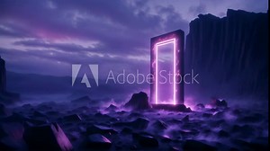 Sci-Fi Portal & Interstellar Travel. Glowing Portal in a Rocky Alien Landscape: A Gateway to Another Dimension or Distant Planet. Science Fiction, Space Travel Concept.