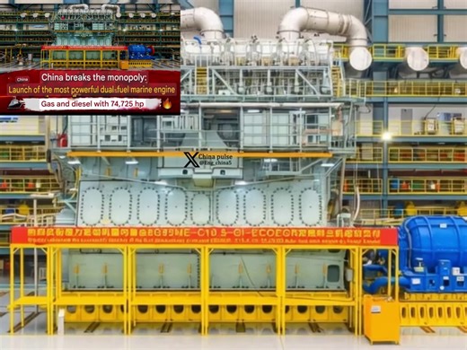 🔴China unveils its first 8G95 dual‑fuel engine powered by liquefied natural gas (LNG). The first unit was delivered on Tuesday in the city of Dalian, Liaoning Province in northeast China, closing a major gap in the domestic development of dual‑fuel engines in this power class.The engine stands 16 meters tall, weighs over 1,600 tons, and delivers a maximum output of 74,725 horsepower, making it the most powerful of its kind in the country.This new Chinese engine is capable of generating 56 megaw
