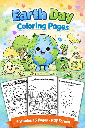 15 Earth Day Coloring Pages Bundle, Printable PDF PNG, Kids Nature Coloring Book, Instant Download - Etsy