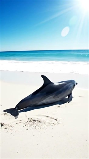 Stranded Dolphin finally enter the wave and swim #iceland #naturelovers