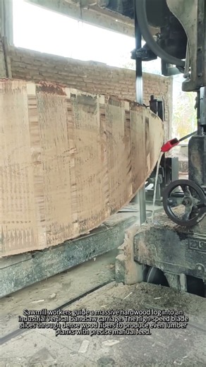 Pushing Giant Logs Into a Giant Sawblade #worker #process #sawmill #woodworking #timber