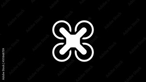 White picture of quadcopter on a black background. shooting video from the air. portable equipment. Distortion liquid style transition icon for your project. 4K video animation for motion graphics and