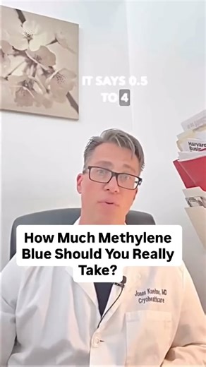 Dr. Jonas | Longevity & Preventive Medicine on Instagram: "Let’s talk about methylene blue dosing 🔵 Methylene blue is a potent compound with exciting potential for cognitive and cellular performance…. but dosage matters. ✅ For daily use, microdosing around 0.5 to 2 mg per kg of body weight is commonly discussed in the research ✅ I personally take it in tablet form and space it away from other antioxidants like vitamin C, which can interfere with its action ✅ Too high a dose might cause side eff