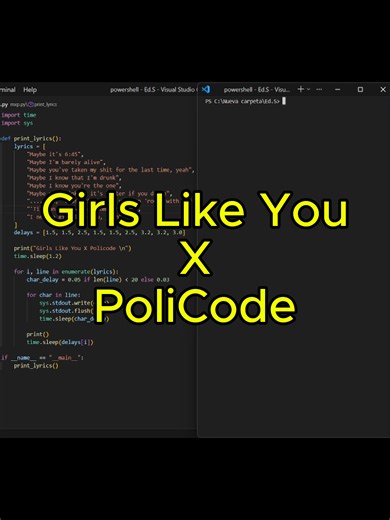 POV: Estás aprendiendo Python y tu canción favorita empieza a sonar... 🎵✨#PythonCode #Coding #Tech #ProgrammingLife #MusicCode #Maroon5 #GirlsLikeYou #CodingDays #AestheticCode #WebDev