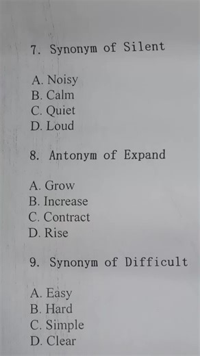 English Synonyms and Antonyms Quiz Challenge