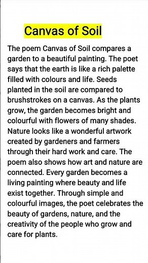 Canvas of Soil, Summary, Class 9, English, New NCERT, Kaveri, CBSE