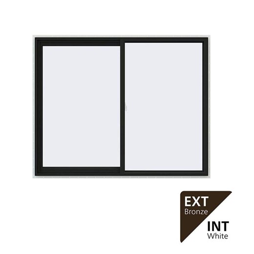 Check The Home Depot's Q&A Before Buying: JELD-WEN 60 in. x 48 in. V-2500 Series Bronze Exterior/White Interior FiniShield Vinyl Left-Handed Sliding Window w/Mesh Screen