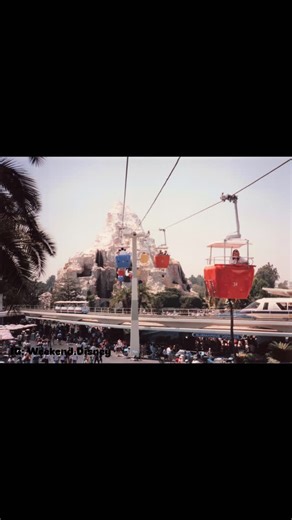 Weekend Disney on Instagram: "🙋 Who remembers the Disneyland Skyway?! I ❤️'d this original attraction! The Disneyland Skyway, one of the park’s original 1955 attractions, was a 1,150-foot gondola lift connecting Fantasyland and Tomorrowland. Designed by Swiss firm Von Roll, it featured 42 colorful cabins (later 54) suspended from cables, offering aerial views of the Matterhorn, Submarine Lagoon, and Autopia. Opening on June 11, 1956 (delayed from 1955 due to construction), it was the first Von 