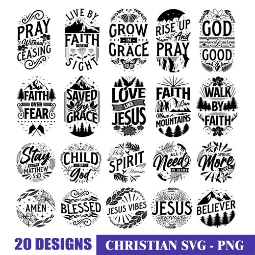 Christian SVG Bundle, Bible Verse, Faith, Jesus, Religious Designs (digital Download, 20 Files) - Etsy