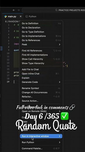 Random Quote Generator in Python | Day 6/365 ✅ #shorts #python #coding #buildinpublic