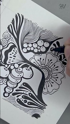 Relaxing Black & White Zentangle Drawing #shorts