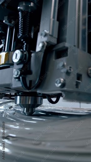 Industrial 3d printer extruding layered material to build a large custom object on a factory floor, highlighting advanced additive manufacturing, automation and precision engineering