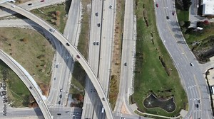 Quick pan down at the crossroad intersection between I-64 and I-170 in St. Louis, MO