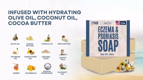 Eczema Soap Bar for Face and Body – All Natural Dermatitis, Psoriasis Treatment for Dry Itchy Sensitive Skin Relief – Gentle Detoxifying, Healing, Anti-Itch, Oatmeal Goat Milk Wash for Kids, & Adults
