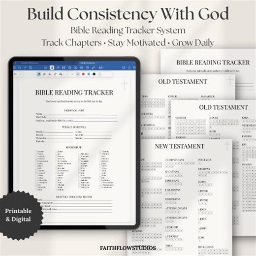 Bible Reading Tracker Printable | Christian Planner PDF | Chapter Tracker | Scripture Study | Faith Journal | Digital Download