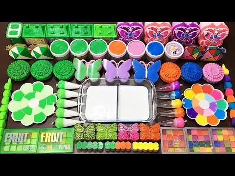 RAINBOW vs GREEN FROG Slime !!! Mixing random into GLOSSY Slime !!! Relaxing slime videoTom Slime