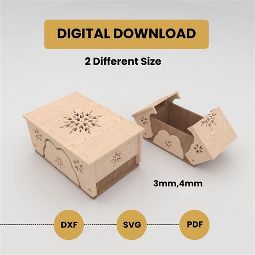 Laser Cut Gift Box SVG With Lid – 2 Size Template, 3mm 4mm Plywood Box Files - Etsy