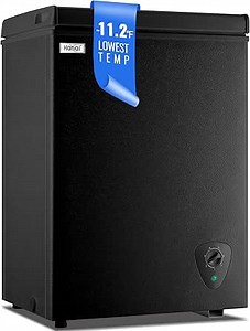 WANAI Deep Freezer Black Small Chest Freezers with Storage Basket Top Open Door Mini Compact Freezer 7 Temperature Control for Home Garage Apartment Kitchen Office