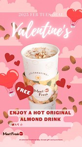 2025 Feb Tuesday Deal 🎉 🥳 Enjoy a FREE Hot Original Almond Drink with every $20 pre-tax purchase! Don't miss out – treat yourself! 🍹✨Participating locations only. Exclude Gift Card Purchases. Limit 1 per transaction. Meet Fresh USA reserves final decision rights. 📍Raleigh 📍Orlando | Meet Fresh USA 鮮芋仙