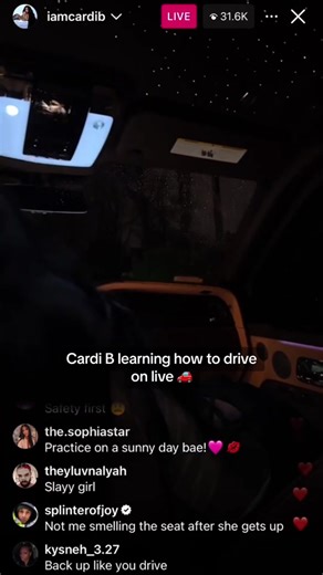 Cardi B's First Driving Lesson on Instagram Live