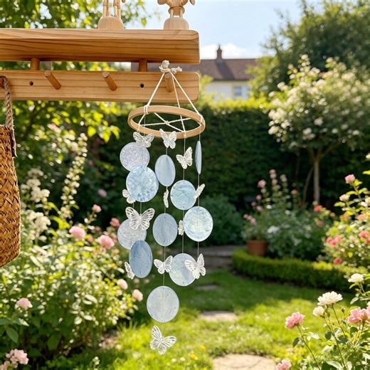 Capiz Shell Butterfly Wind Chime – Handmade Garden Decor With Wood Hoop - Etsy